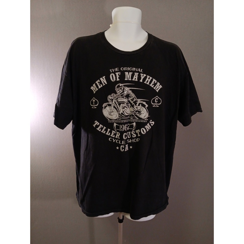 Vintage Y2K Men Of Mayhem Biker Motorcycle Shop California Tee Black Skeleton XL